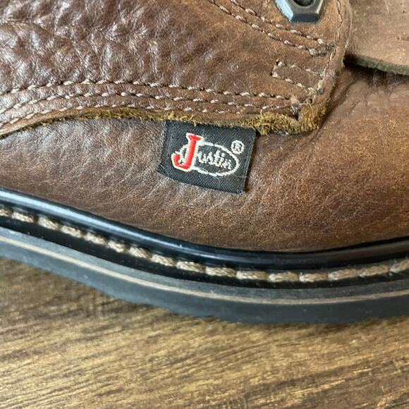 Justin Original Workboots WK920 Men’s 10.5D Brown Leather Lace Up Work Boots - Picture 9 of 14